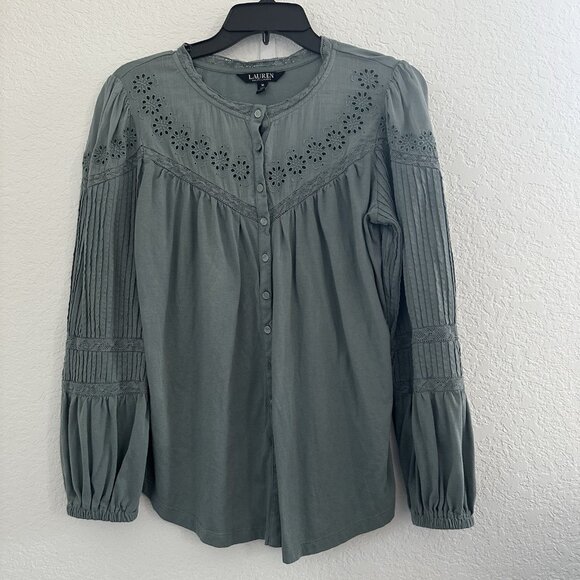 Ralph Lauren Black Label Women's Eyelet Embroidered Top Size M Highland Sea READ - Picture 1 of 11
